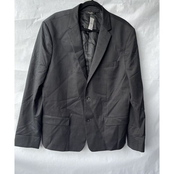Banana Republic Blazer Men's 46L Black Suit Jacket 100% Wool Tailored Fit 2 Btn - Picture 1 of 11